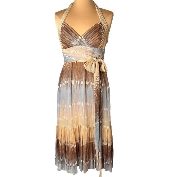 BCBG MaxAzria Sz 8 Silk Halter Dress Ombre Boho Prom Formal Tie Y2K Fairy A-Line - Picture 1 of 16